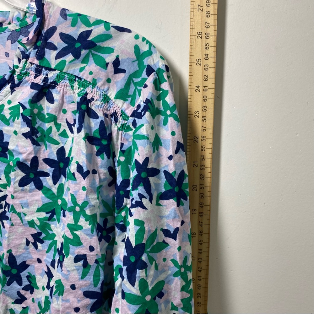 Talbots Women’s Blouse 3X Green Floral Ruffle Neck Cotton Long Sleeve Button - Picture 7 of 10
